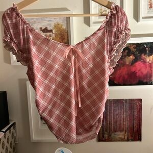 Pink Plaid Ruffle Shirt